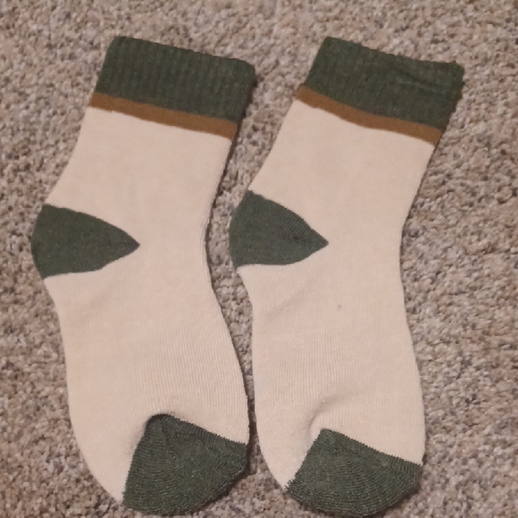 Accessories - Cream Crew Socks with Green Accents - Women's Hosiery